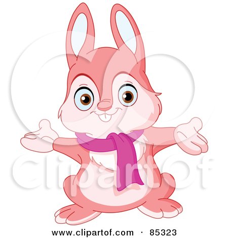 Royalty-Free (RF) Clipart Illustration of a Cute Pink Bunny Wearing A Pink Scarf by yayayoyo