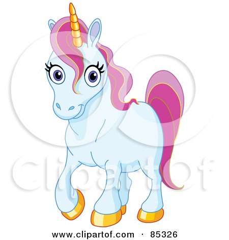 Royalty-Free (RF) Clipart Illustration of a Blue Unicorn With Golden Hooves And Pink Hair by yayayoyo