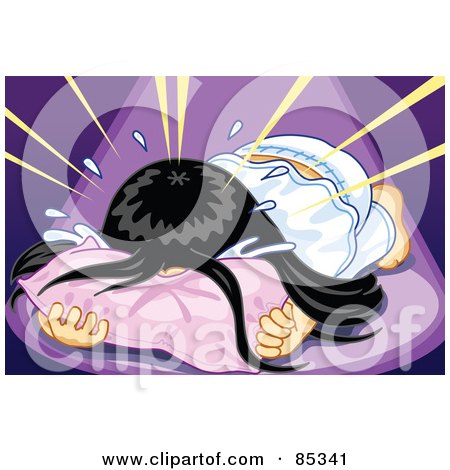 Royalty-Free (RF) Clipart Illustration of a Sad Girl Throwing Her Face Into A Pillow And Crying by mayawizard101