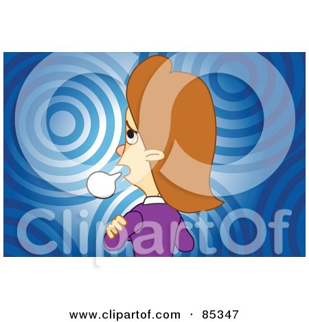 Royalty-Free (RF) Clipart Illustration of a Stubborn And Angry Woman With Her Arms Crossed And A Word Balloon Over Blue Circles by mayawizard101