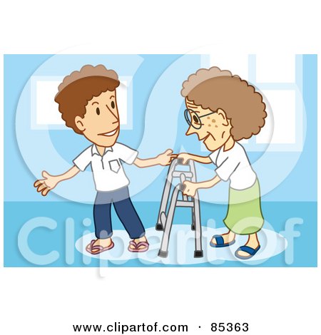 Royalty-Free (RF) Clipart Illustration of a Gentleman Assisting An Elderly Woman With A Walker by mayawizard101
