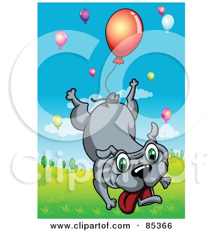 Royalty-Free (RF) Clipart Illustration of a Dog Floating Away With A Balloon Tied To His Tail by mayawizard101