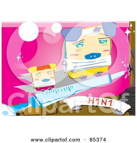 Royalty-Free (RF) Clipart Illustration of Abstract Pigs With A Syringe And An H1n1 Banner by mayawizard101