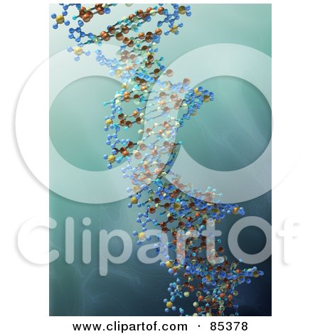 Royalty-Free (RF) Clipart Illustration of a 3d Colorful Dna Strand Over A Greenish Blue Water Like Background by Mopic
