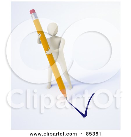 Royalty-Free (RF) Clipart Illustration of a 3d Figure Drawing A Tick Mark With A Pencil by Mopic