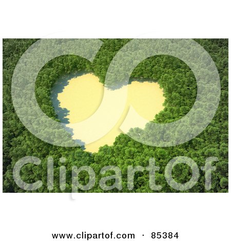 Royalty-Free (RF) Clipart Illustration of a 3d Aerial View Down On A Heart Shaped Clearing In The Middle Of A Forest by Mopic