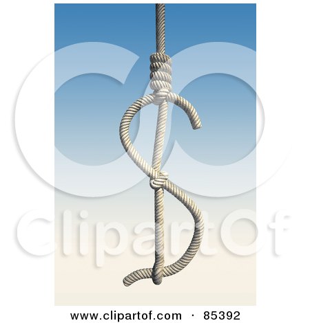 Royalty-Free (RF) Clipart Illustration of a 3d Rope Hanging From The Gallows In The Shape Of A Dollar Symbol by Mopic