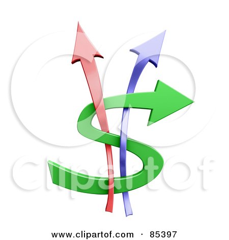 Royalty-Free (RF) Clipart Illustration of 3d Red, Blue And Green Arrows Forming A Dollar Symbol by Mopic