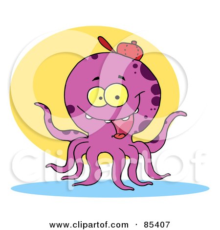 Royalty-Free (RF) Clipart Illustration of a Purple Octopus Wearing A Hat by Hit Toon