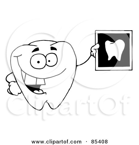 Royalty-Free (RF) Clipart Illustration of a Black And White Tooth Holding An Xray by Hit Toon