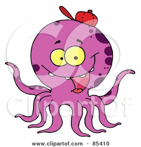 Royalty-Free (RF) Clipart Illustration of a Happy Purple Octopus Wearing A Hat by Hit Toon