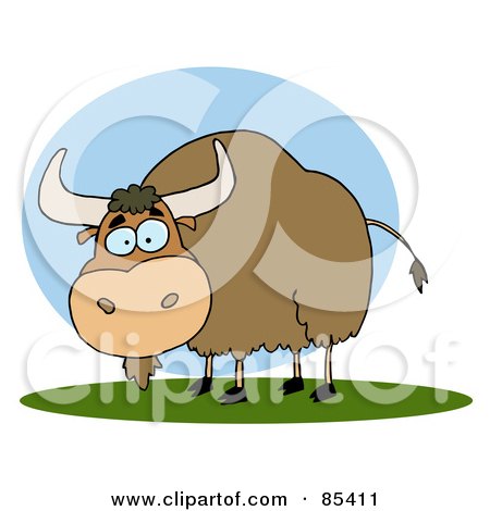 Royalty-Free (RF) Clipart Illustration of a Brown Yak On Grass by Hit Toon