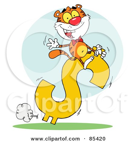 Royalty-Free (RF) Clipart Illustration of a Successful Tiger Riding On A Dollar Symbol by Hit Toon