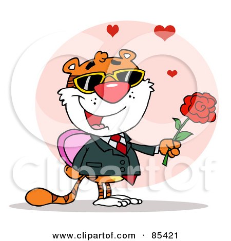 Royalty-Free (RF) Clipart Illustration of a Romantic Tiger Holding A Box Of Candies And A Rose by Hit Toon