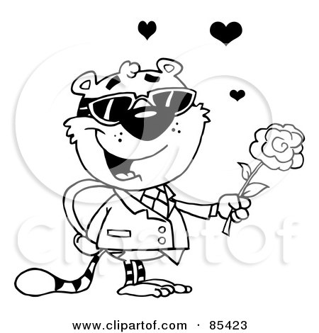 Royalty-Free (RF) Clipart Illustration of a Black And White Tiger Holding A Box Of Candies And A Rose by Hit Toon