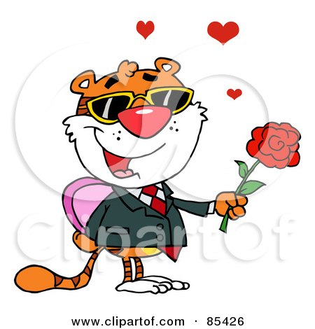 Royalty-Free (RF) Clipart Illustration of a Tiger Holding A Box Of Candies And A Rose by Hit Toon
