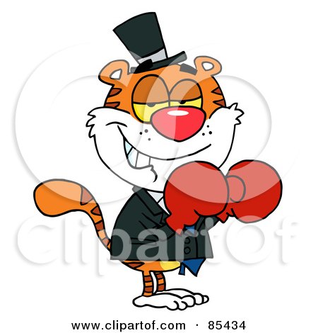 Royalty-Free (RF) Clipart Illustration of a Boxing Tiger Wearing Red Gloves by Hit Toon