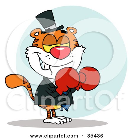 Royalty-Free (RF) Clipart Illustration of a Tiger Wearing Red Boxing Gloves by Hit Toon