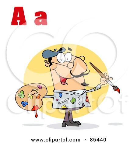 Royalty-Free (RF) Clipart Illustration of a Male Artist With Letters A by Hit Toon