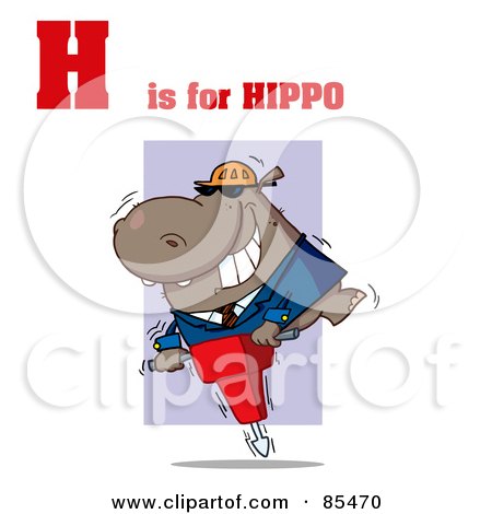 Royalty-Free (RF) Clipart Illustration of a Hippo With H Is For Hippo Text by Hit Toon