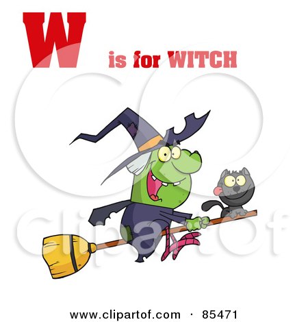 Royalty-Free (RF) Clipart Illustration of a Witch With W Is For Witch Text by Hit Toon