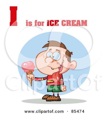 Royalty-Free (RF) Clipart Illustration of a Boy Eating Ice Cream With I Is For Ice Cream Text by Hit Toon