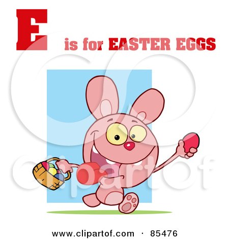 Royalty-Free (RF) Clipart Illustration of an Easter Bunny With E Is For Easter Eggs Text by Hit Toon
