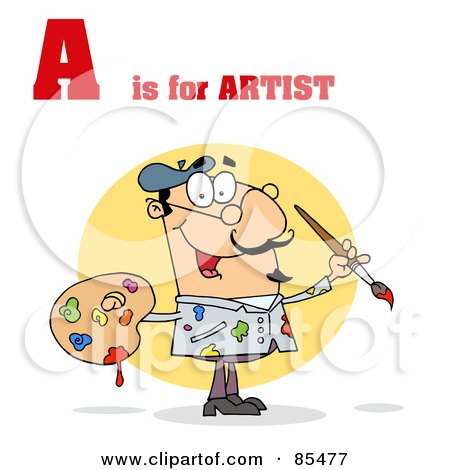 Royalty-Free (RF) Clipart Illustration of a Male Artist With A Is For Artist Text by Hit Toon
