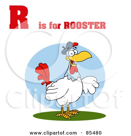 Royalty-Free (RF) Clipart Illustration of a Rooster With R Is For Rooster Text by Hit Toon