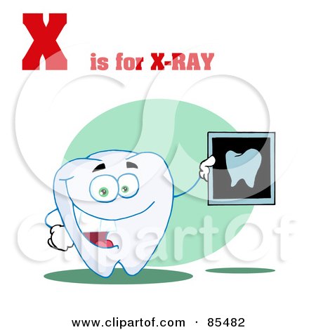 Royalty-Free (RF) Clipart Illustration of a Tooth Holding An Xray With X Is For Xray Text by Hit Toon