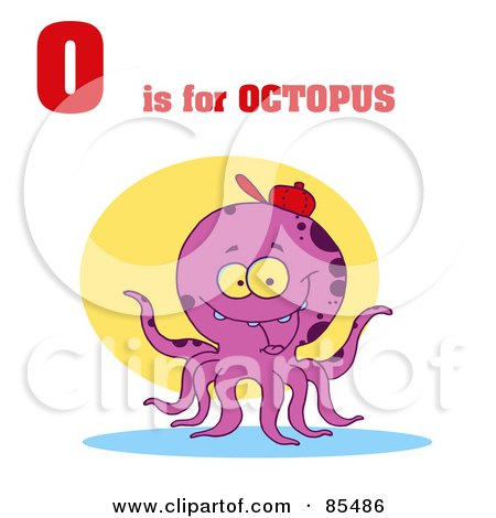 Royalty-Free (RF) Clipart Illustration of an Octopus With O Is For Octopus Text by Hit Toon