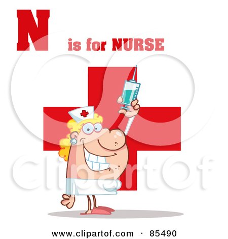 Royalty-Free (RF) Clipart Illustration of a Nurse With N Is For Nurse Text by Hit Toon