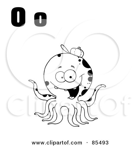 Royalty-Free (RF) Clipart Illustration of an Outlined Octopus With Letters O by Hit Toon