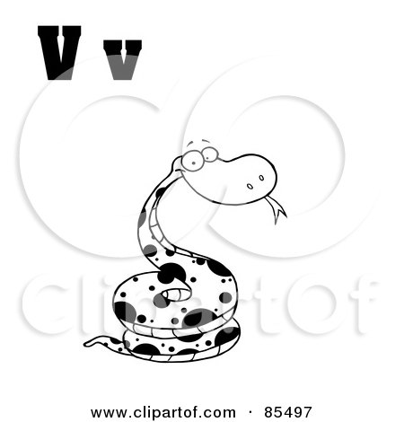 Royalty-Free (RF) Clipart Illustration of an Outlined Snake With Letters V by Hit Toon