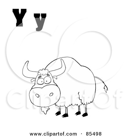 Royalty-Free (RF) Clipart Illustration of an Outlined Yak With Letters Y by Hit Toon