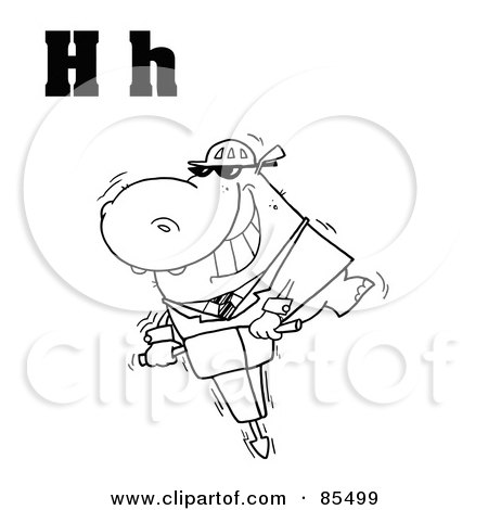 Royalty-Free (RF) Clipart Illustration of an Outlined Hippo With Letters H by Hit Toon