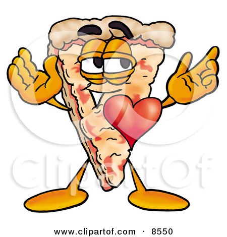 Clipart Picture of a Slice of Pizza Mascot Cartoon Character With His Heart Beating Out of His Chest by Mascot Junction