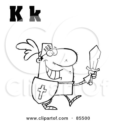Royalty-Free (RF) Clipart Illustration of an Outlined Knight With Letters K by Hit Toon