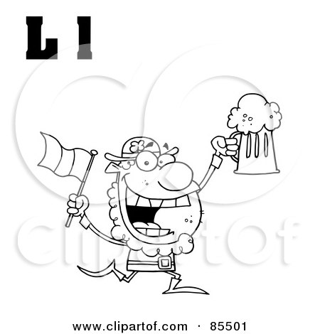 Royalty-Free (RF) Clip Art Illustration of an Outlined Leprechaun With Letters L by Hit Toon