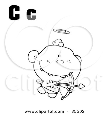 Royalty-Free (RF) Clipart Illustration of an Outlined Cupid With Letters C by Hit Toon