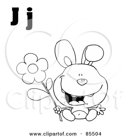 Royalty-Free (RF) Clipart Illustration of an Outlined Rabbit With Letters J by Hit Toon
