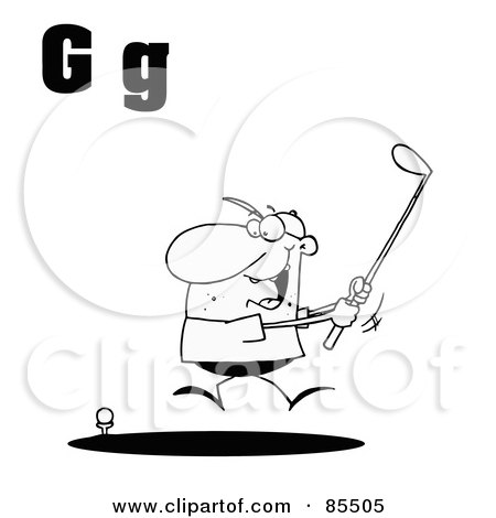 Royalty-Free (RF) Clipart Illustration of an Outlined Male Golfer With Letters G by Hit Toon