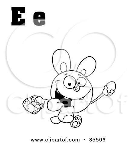 Royalty-Free (RF) Clipart Illustration of an Outlined Easter Bunny With Letters E by Hit Toon