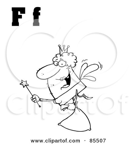 Royalty-Free (RF) Clipart Illustration of an Outlined Fairy With Letters F by Hit Toon