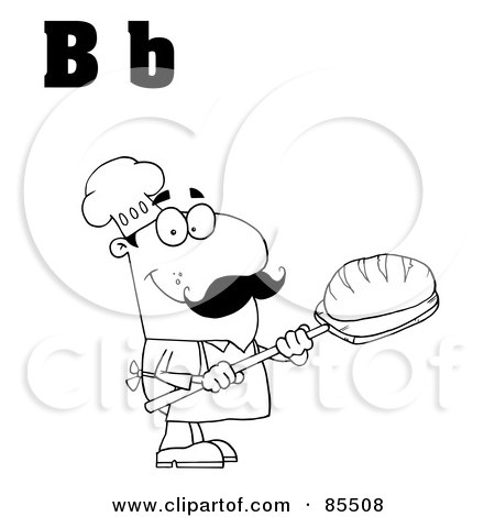 Royalty-Free (RF) Clipart Illustration of an Outlined Male Baker With Letters B by Hit Toon