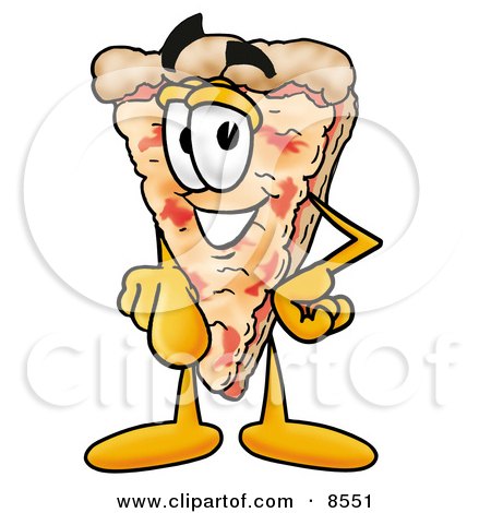 Clipart Picture of a Slice of Pizza Mascot Cartoon Character Pointing at the Viewer by Mascot Junction