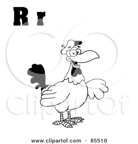 Royalty-Free (RF) Clipart Illustration of an Outlined Rooster With Letters R by Hit Toon