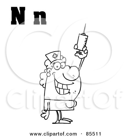 Royalty-Free (RF) Clipart Illustration of an Outlined Nurse With Letters N by Hit Toon