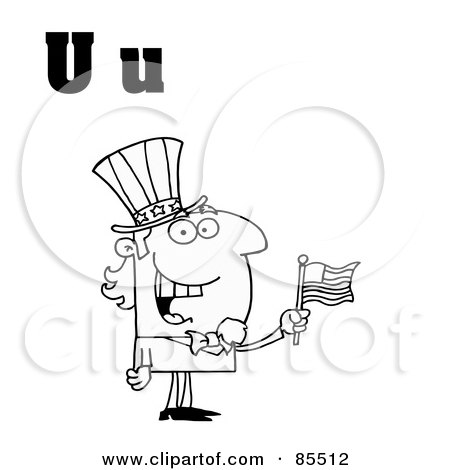 Royalty-Free (RF) Clipart Illustration of an Outlined Uncle Sam With Letters U by Hit Toon