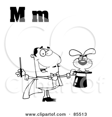 Royalty-Free (RF) Clipart Illustration of an Outlined Magician With Letters M by Hit Toon